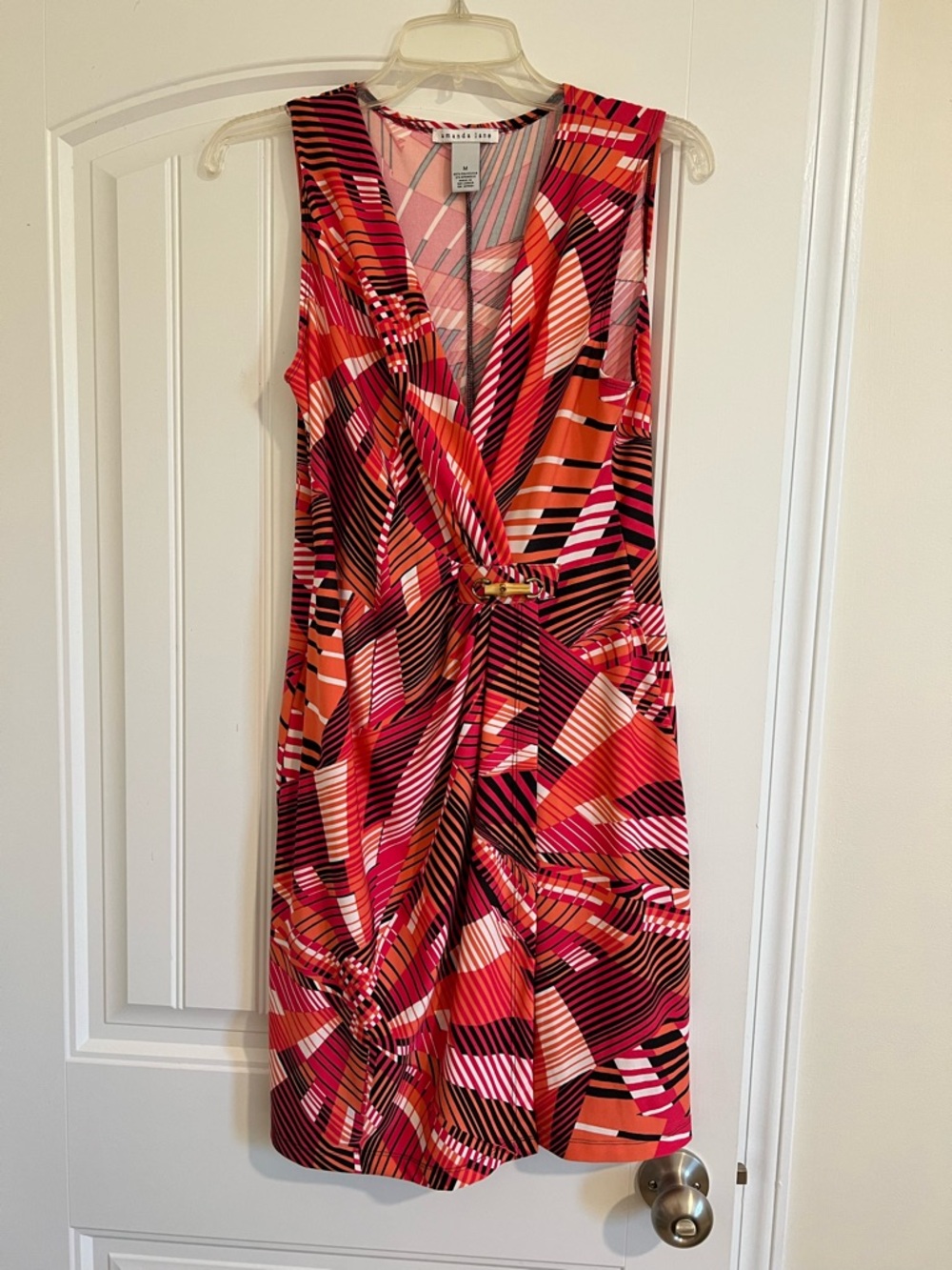 Amanda Lane Pink, Orange, black white, Geometric Mini Dress, size Medium